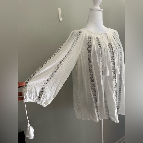 J Jill Embroidered Tasseled Peasant Bohemian Top Size Medium - Picture 3 of 10